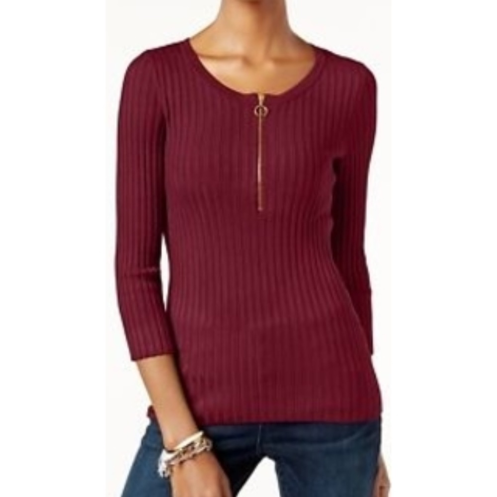 [ INC International Concepts ] Maroon ribbed zip